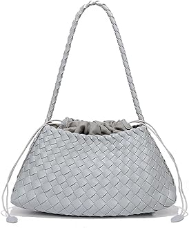 Rejolly Basket Woven Bag for Women Leather Shoulder Handbag Summer Vacation Chic Beach Tote Purse with Drawstring Pouch