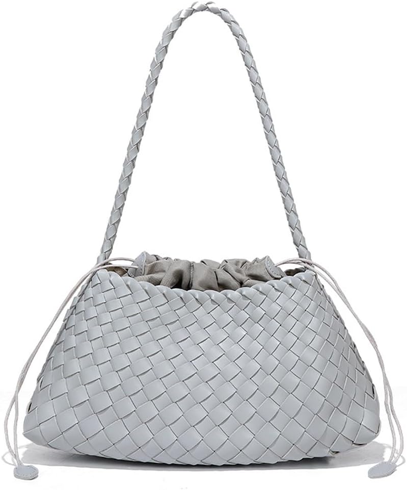Rejolly Basket Woven Bag for Women Leather Shoulder Handbag Summer Vacation Chic Beach Tote Purse with Drawstring Pouch
