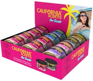 California Scent Ambientador de Coche en Lata - Fragancia Duradera y Ajustable (30 Días) - Set de 12 Unidades - 6 Cereza 2 Coche Nuevo y 1 de Hielo Vainilla Fresa y Delicidas Doradas