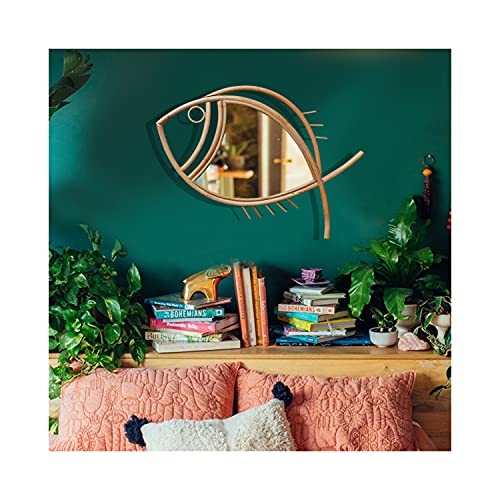 Boho Decor For Bedroom Living Room Hallway Decorative Fish Shaped Wall Mirror Rattan Mirrors for Rattan Wall Decor, Apartment Décor/Wall Art Rustic Rattan Mirror 23" L, 14"W (Large Fish)