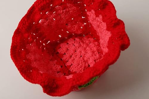 Cherry Bucket Hat Cute Crochet Fisherman Hats For Women Preppy Hat Handmade Summer Sun Hat Fot Girls Beach Holiday (Green) #TOP6