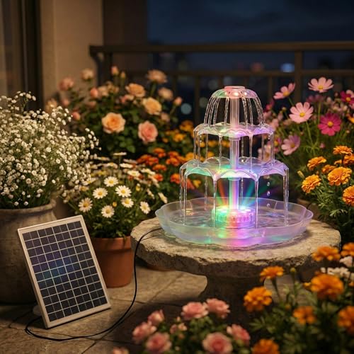 AISITIN 6.5W Solar Bird Bath Fountains with Lights, 3 Tiered Bird Bath by AISITIN - Image 7