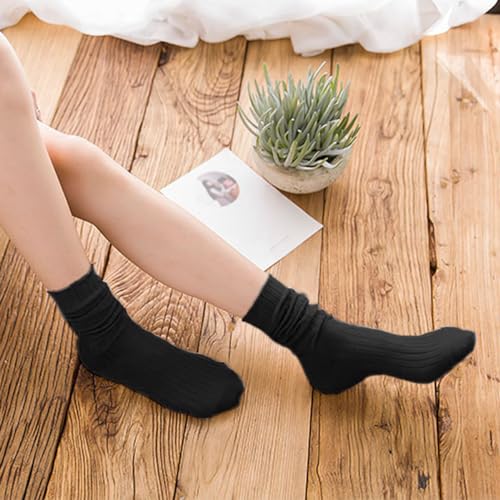 Image of Women Crew Dress Socks Cotton Solid Color Slouch Sock for Dressy Shoes 5 Pack