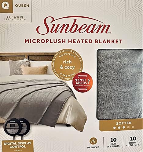 Sunbeam Queen Electric Heated Blanket Luxurious MicroPlush with 2 Digital Controllers and Auto-Off Feature - 5 Year Warranty, Grey (Light Grey)