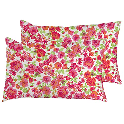 Pillowcase Floral Flowers Red Pink Country Garden 20X30 Inches Set Of 2 Queen Size Bedding Pillow Cover Pillow Sham Case Protector For Throw Bed Pillow Cotton Zipper Closure #TOP15