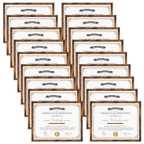 Hoikwo 18 Packs 8.5x11 Rustic Brown Multi Plastic Picture Frames Set with Plastic Cover for Family Photos, Artwork, Light Weight Bulk 8.5 by 11 Frames Pack for Wall Hanging and Table