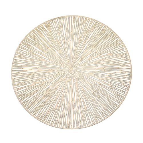 Fireworks Placemats Round Gold Vinyl Place Mats Set of 6 Washable Modern Placemat Table Mats for Dinner Party Home Decor