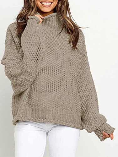 Image of ZESICA Women's Turtleneck Batwing Sleeve Loose Oversized Chunky Knitted Pullover Sweater Jumper Tops