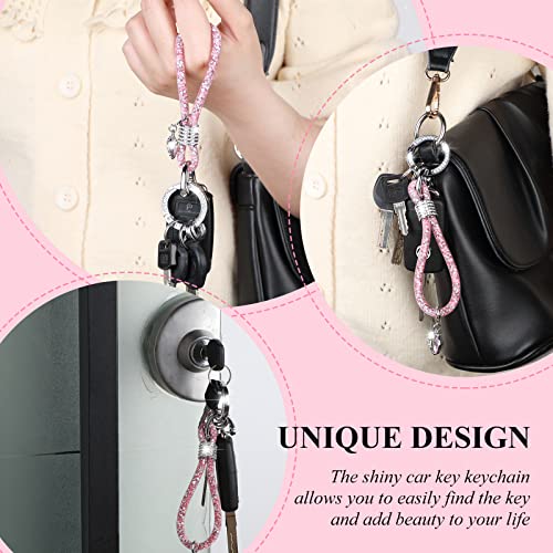 Crystal Car Keychain Bling Keychain Accessories Glitter Keyring Strap With Heart Charm Key Decorations For Women Auto (Pink) #TOP1