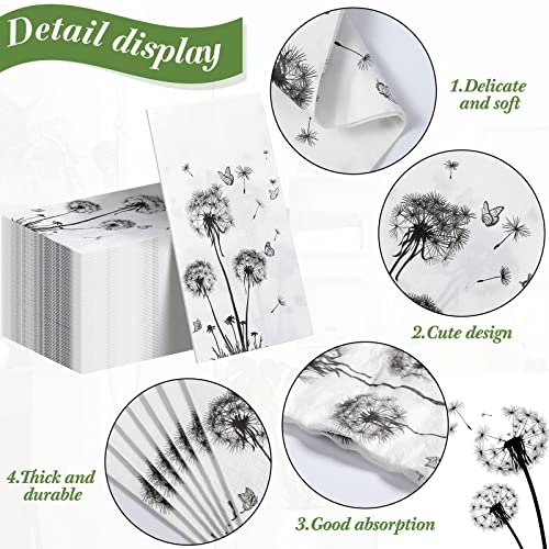 100 Sheets Dandelion Guest Towels Disposable for Bathroom Disposable Paper Napkins for Dinner Party Kitchen Floral Paper Hand Towels for Guest Party Supplies (4.3 x 7.9 Inch) - Thumbnail 3