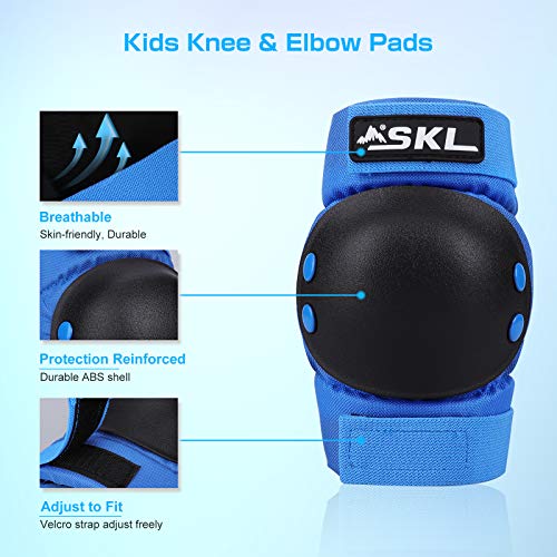 SKL Kids Bike Helmet, Protective Gear Set Knee Pads Elbow Pads for Kids 8-12, Toddler Boys Girls Skateboard Helmet with Wrist Pads for Skateboard, Cycling, Skating, Scooter, Rollerblading Longboard
