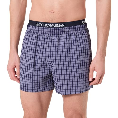 Emporio Armani Yarn Dyed Woven Boxer, Azul, S para Hombre
