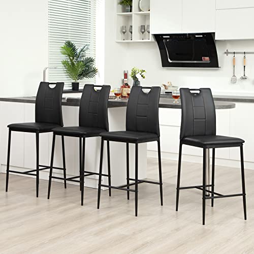 Bacyion Bar Stools Set Of 4 - Black Counter Height Stools 26 Inch Bar Stool With Back Upholstered Faux Leather Island Stools Modern Bar Chairs For Kitchen Counter Black Barstools With Metal Footrest #TOP13