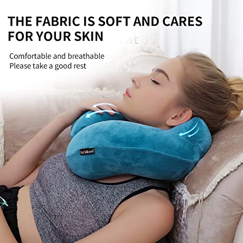 Swisssky Travelicons Travel Pillow，Inflatable Neck Pillow,Soft Velvet Neck Support Pillow For Sleeping,Compact Portable Neck Support Pillow For Airplane (Lake Blue) #TOP1