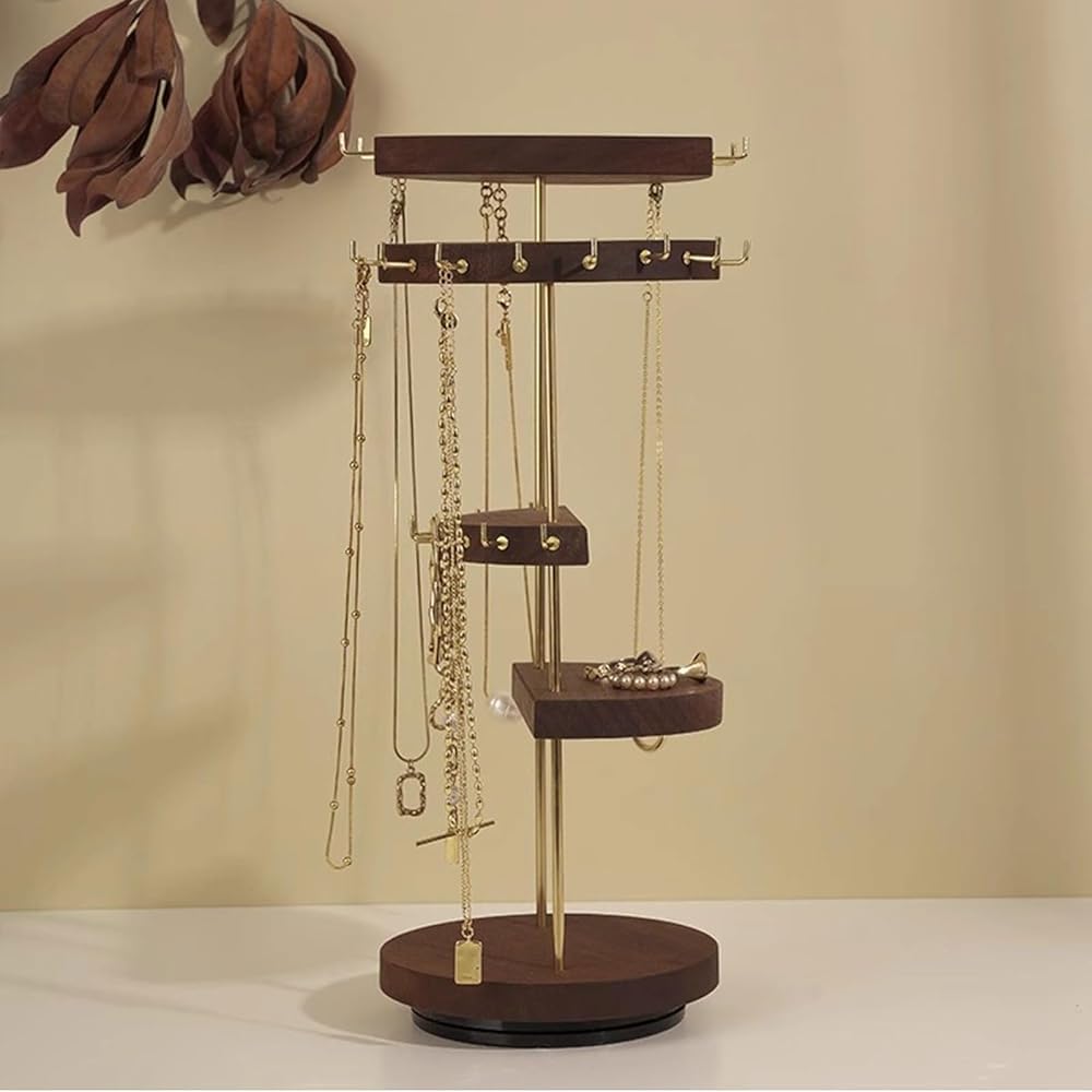 Soporte organizador de joyas giratorio de 5 niveles, exhibición de collares
