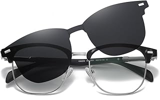 ZAMGIC Blue Light Blocking Glasses with Polarized Clip On Sunglasses Lenses for Men Women Magnetic Multi-use Metal Frame Black/Silver