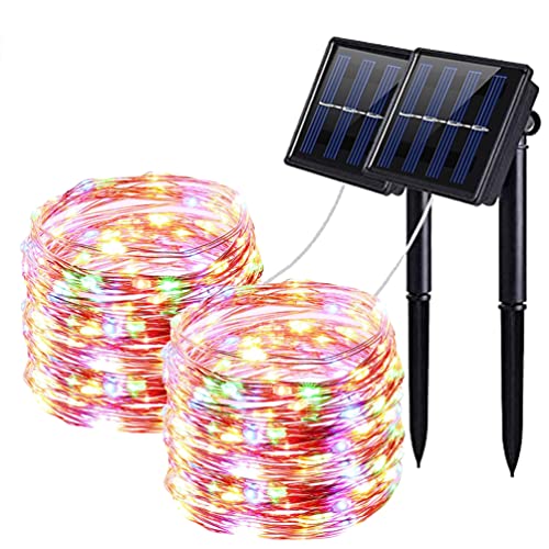 QSPORTPEAK Solar String Lights Outdoor Waterproof, 2 Pack 100 LED Solar Garden Lights