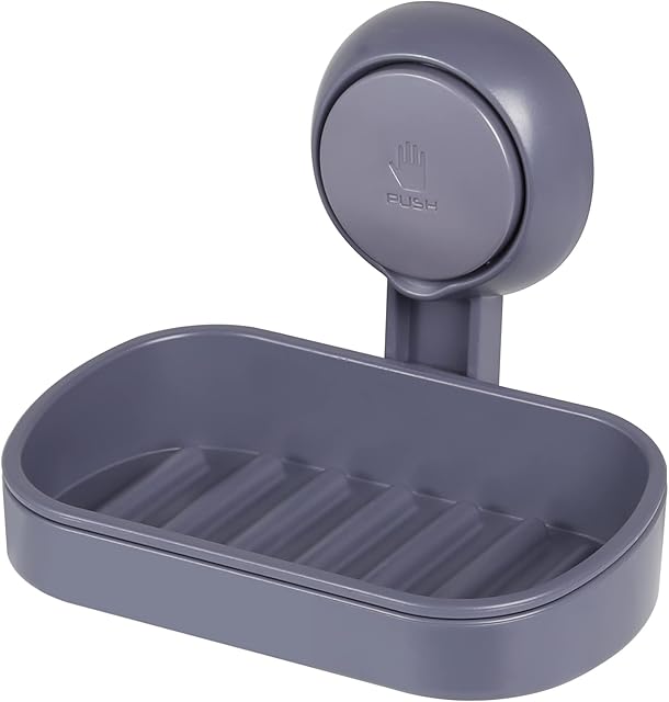 Soap Dish, Uten Suction Cup Soap Holder, No Drilling, Bottom Groove Design, Soap Box for Shower, Bath, Tub and Kitchen Sink - Gray