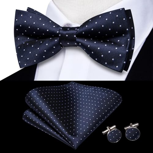 Image of Dubulle Mens Paisley Striped Bowtie Set Pre-tied Bowtie for Men and Pocket Square Set Wedding Business