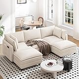 Vesgantti 109' U Shaped Cloud Sectional Sofa, Comfy Corduroy Upholstered Sectional Modular Sofas for Living Room, Modern Modular Couch with 2 Ottoman Deep Seat, Beige