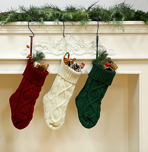 4 Pack Christmas Stockings, 14 Inches Cable Knitted Stocking Gifts & Decoration For Family Holiday Xmas Party Decor, Ivory White&Burgundy&Green And Grey #TOP3
