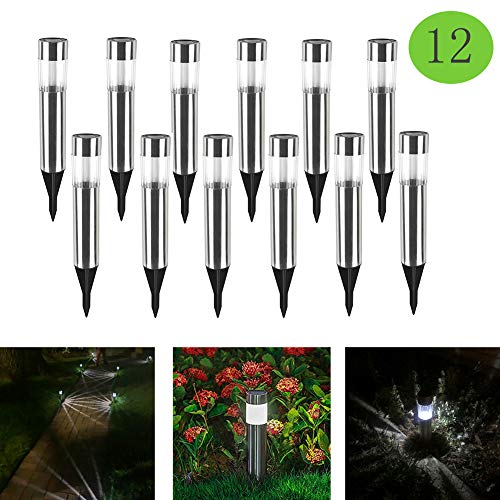 Solar Pathway Lights Outdoor,12-Pack Waterproof Solar Lights Outdoor Stainless Steel Painted Solar Light for Garden,Yard,Lawn