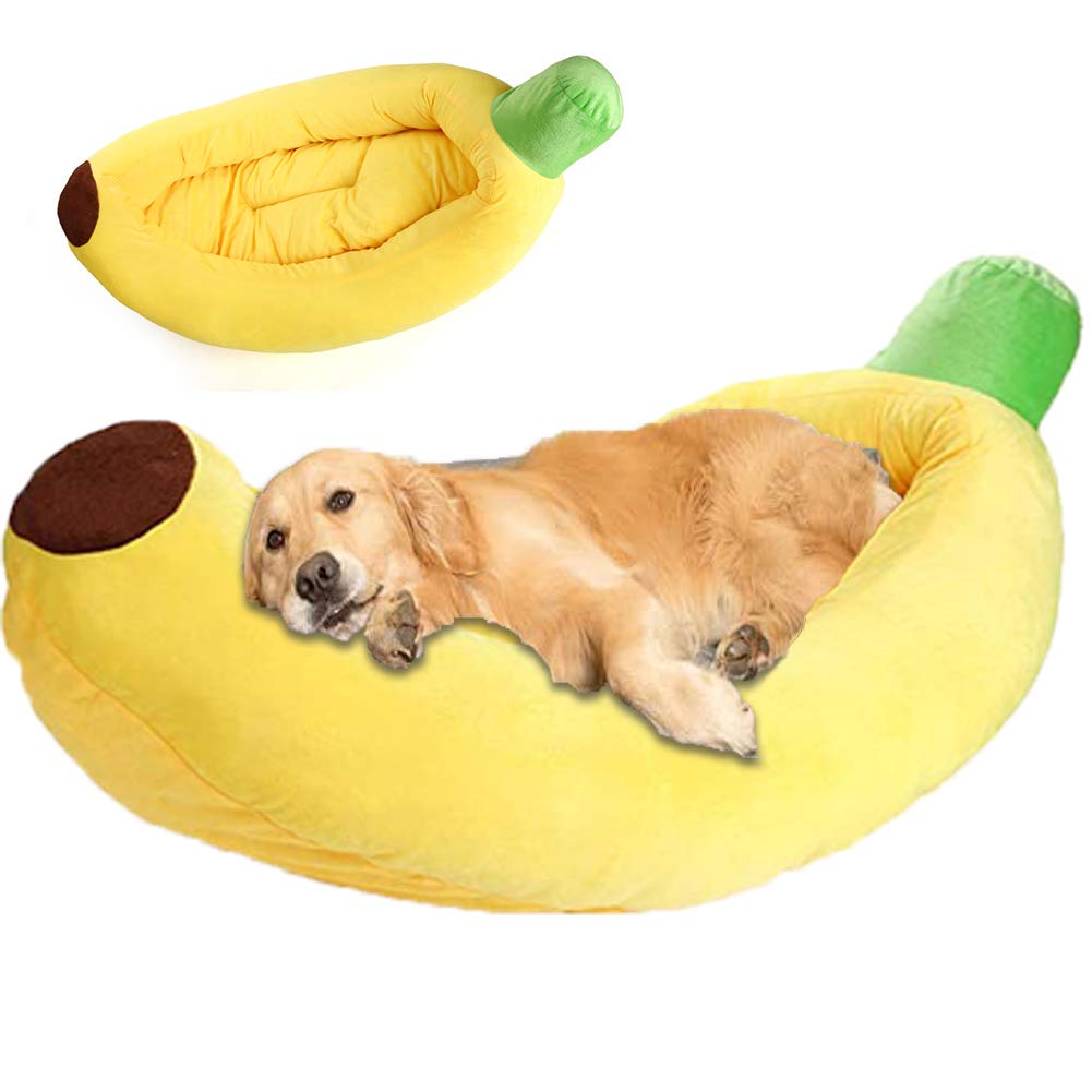 HANHAN Canapé-lit extra large pour chien en forme de banane - Coussin orthopédique doux et confortable - Lavable - Anti-mâchage, anxiété
