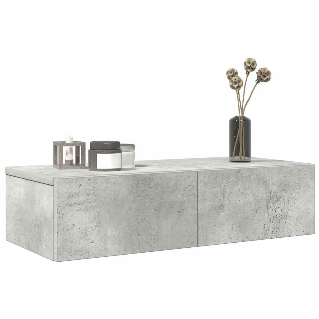 Estantería de pared con cajones, color gris hormigón, 60 x 26,5 x 15 cm, material de madera, diseño moderno y resistente, estantería flotante para baño, salón, dormitorio, cocina