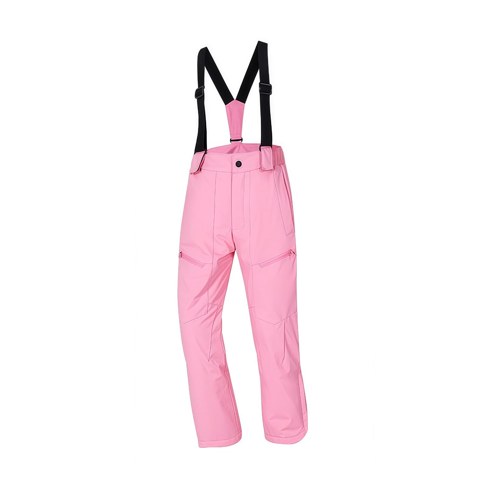 Pantalon de neige unisexe pour enfant - Pantalon de ski d'extérieur avec bretelles - Détails réfléchissants - Fermeture à bouton - Coupe droite - Pantalon de ski pour activités de plein air, rose, 160