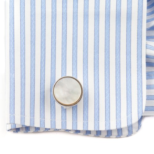 Mother Of Pearl Cufflinks And Studs Tuxedo Set White Silver Formal Set Round Tuxedo Formal Set With Presentation Gift Box Mens White Wedding Studs Set #TOP2