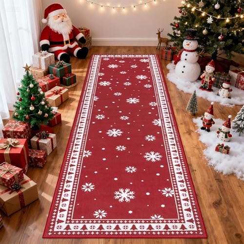Enyhom Alfombra Pasillo Larga Navideña 80 x 200 cm, Absorbente Alfombra Cocina Lavable Antideslizante, Estilo Navideño Alfombras de Cocina Tapete Cocina para Entrada, Habitacion, Sala, Dormitorio