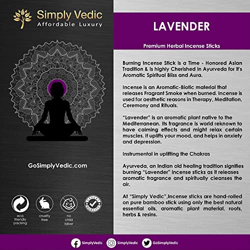 Simply Vedic Lavender Incense Sticks 250-Grams (Approx 135 Premium Incense Stick + Incense Holder)| Lasts 60-Minutes, Ideal For Meditation, Yoga, Spiritual Healing, Prayers, Aromatherapy #TOP3