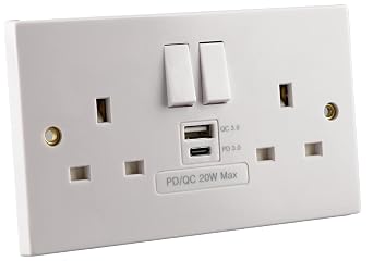 20W USB PD3.0 Type A + C Double Switched BS Socket for UK