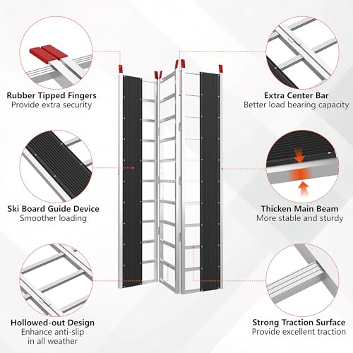 85\" x 54\" Aluminum Foldable Ramp, Snowmobile Loading Ramp with Wide Glides, Loading Ramps, 1500 LBS Capacity Loading Ramps with Straps for ATV/Motorcycle/Trailer