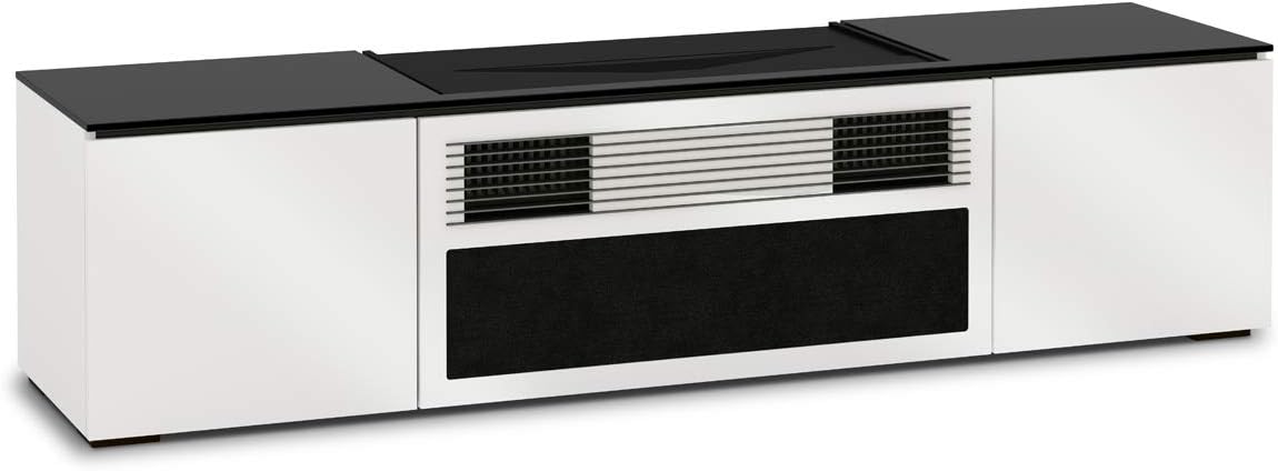 Salamander X/SNY245MM/GW/BK Chameleon Credenza Miami UST Media Cabinet - Gloss-Doors and Sides, Black Solid Surface Top, White