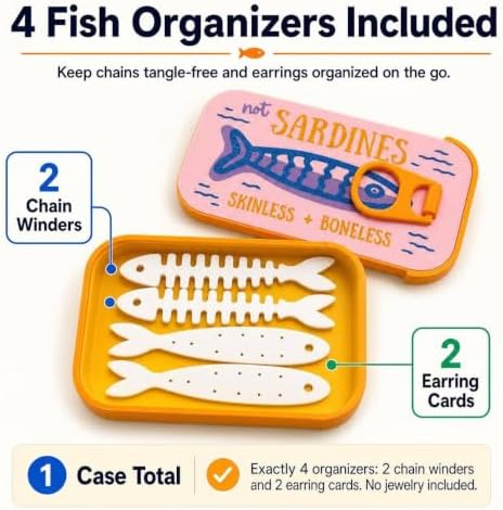 Loodion 2026 New Sardine Can Jewelry Travel Case with Fish Bone Chain Organizer - 3D Printed Fishbone Holder for Earrings, Necklaces and Rings Portable Earring Box (Green + Green) — view 6