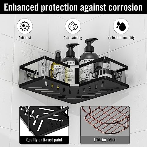 Ssylqwj Corner Shower Caddy, Shower Organizer Corner Shower Shelf, Self Adhesive Shower Shelves for Bathroom Shower Organizer Corner, Rustproof Shower Storage Racks for Inside Shower, Black 3-Pack