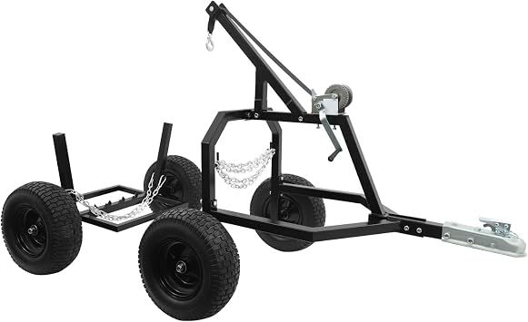 ATV Log Skidding Arch | Heavy-Duty Log Holder for Farm | Rustproof Log Dolly with Manual Winch | Dolly Set for Farm Wood Transport | Max 24in Dia Log Black, 1600lbs Capacity-4 Wheels