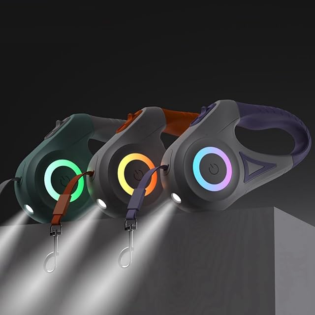 Foto 5 de 8 de Akfldms Correa Retráctil para Perros de 5 M con Linterna LED, Correa de Nailon Duradera