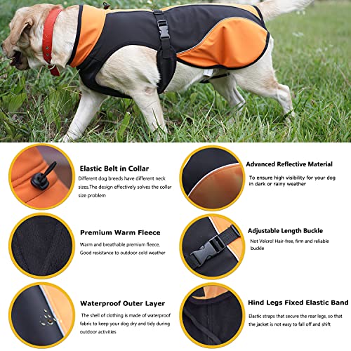 H.s.c Pet Large Dogs Raincoats Waterproof Jacket,Orange Adjustable Puppy Lightweight Shirts, Doggie Windproof Warm Vest With Harness Hole（Size 2Xl,76-85Lbs） #TOP1