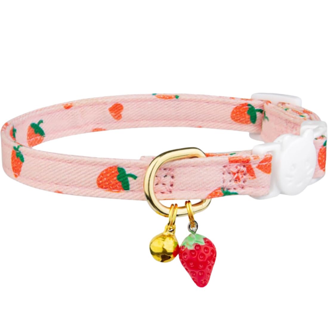 Cybersnc Cotton Breakaway Cat Collar, Pink Strawberries Shaped Pendant, Cute Kitten Cat Collar with Bell (Pink, XS) - Review, Price and Buying Guide