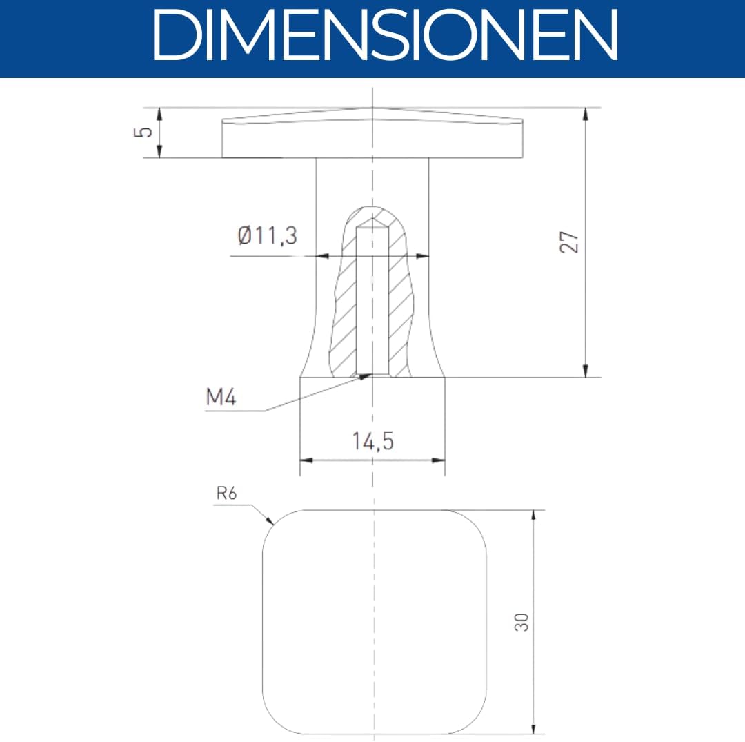 GTV - Piazza Knob Stainless Steel Look 30 x 30 mm I Furniture Knobs with Screws I Cupboard Knobs Kitchen Knobs Door Knob Drawer Knob Handle Furniture Handles I Shell: Galvanised, Painted