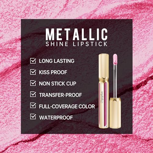 Image of Depuplum Pink Lipsticks for Women Metallic Glitter Lipstick Long Lasting