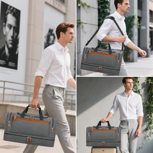 Image of Duffle Bag for Travel, Expandable 50L Canvas Weekender Bag, Overnight Bag Travel Duffel Bag for Men Carry On Luggage with Removable Shoulder Strap, Durable & Water-Resistant