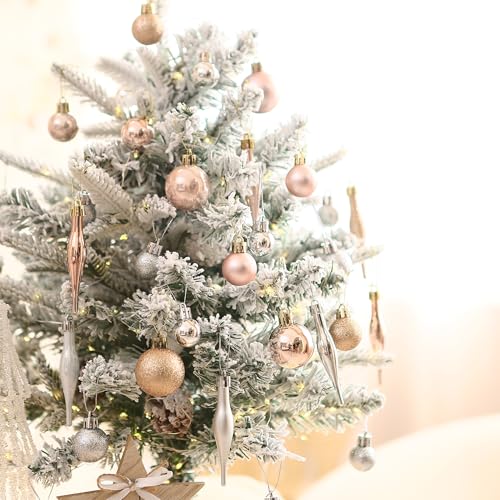 Sea Team 70-Pack Shatterproof Plastic Christmas Ball Ornaments Set, Multi-Size Christmas Baubles, Hanging Decorations for Xmas Tree, Wreath, Garland, (1.18-1.97 Inches, Rose Gold)
