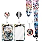 TJIUSI 4PCS Set Anime Neck Lanyard with Retractable Badge Reel and Cool Tengen Anime ID Badge Holder(with Anime Keychain) Swivel Clip Alligator Clip for Nurses Student Teacher Women Men, Gray