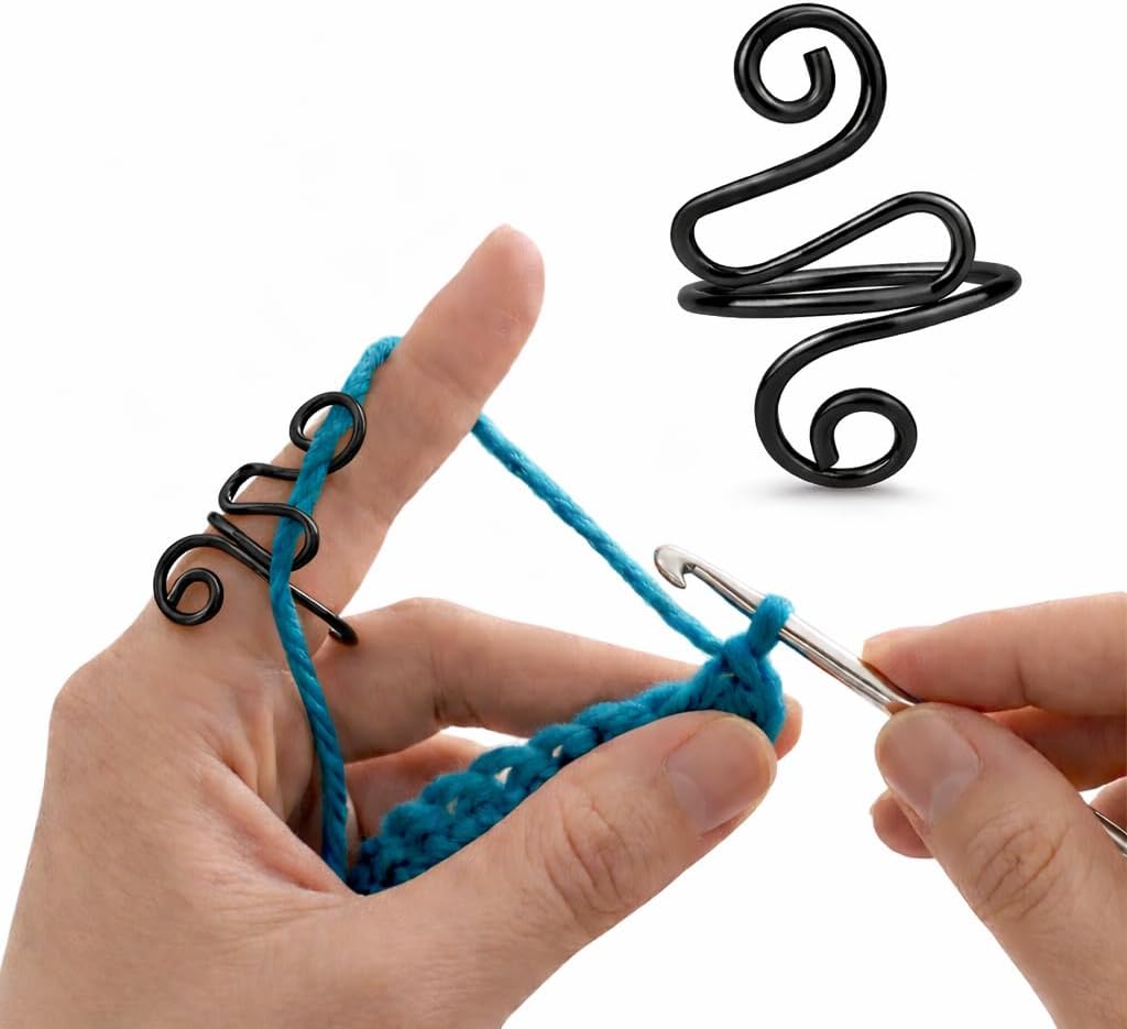 Crochet Tension Ring, Adjustable Crochet Ring for Finger, Works to Loop Yarn, Crochet Accessories, Crochet Supplies, Crochet Hooks, Gift, Resizeable, 1 Count (Black)