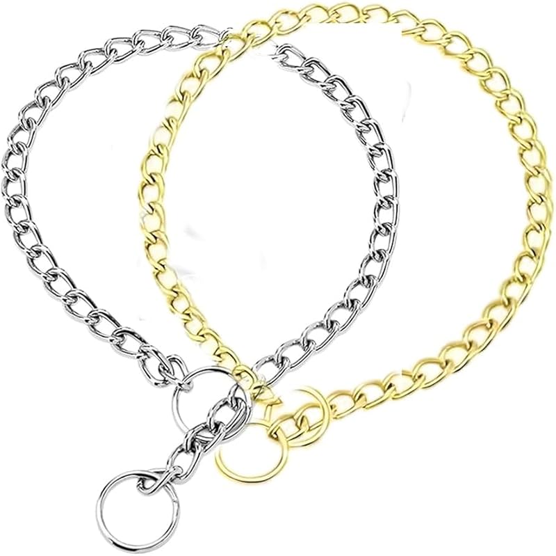 Coleira Martingale de Corrente Metálica para Cães HimyBB, Prateada e Dourada, Tamanho M