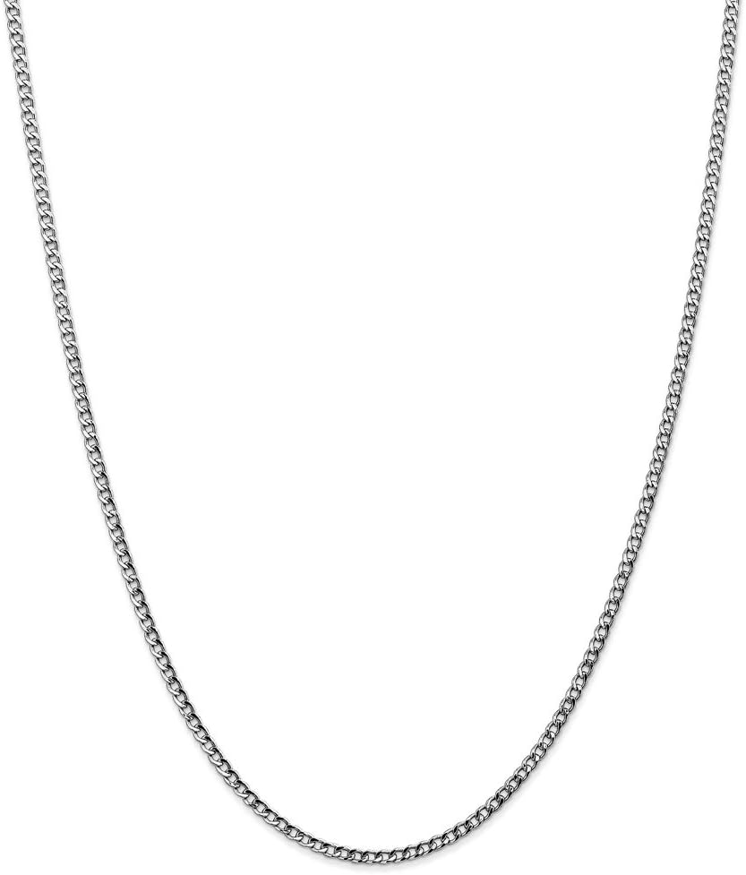 14k White Gold 2.5mm Curb Cuban Link Chain Necklace - with Secure Lobster Lock Clasp