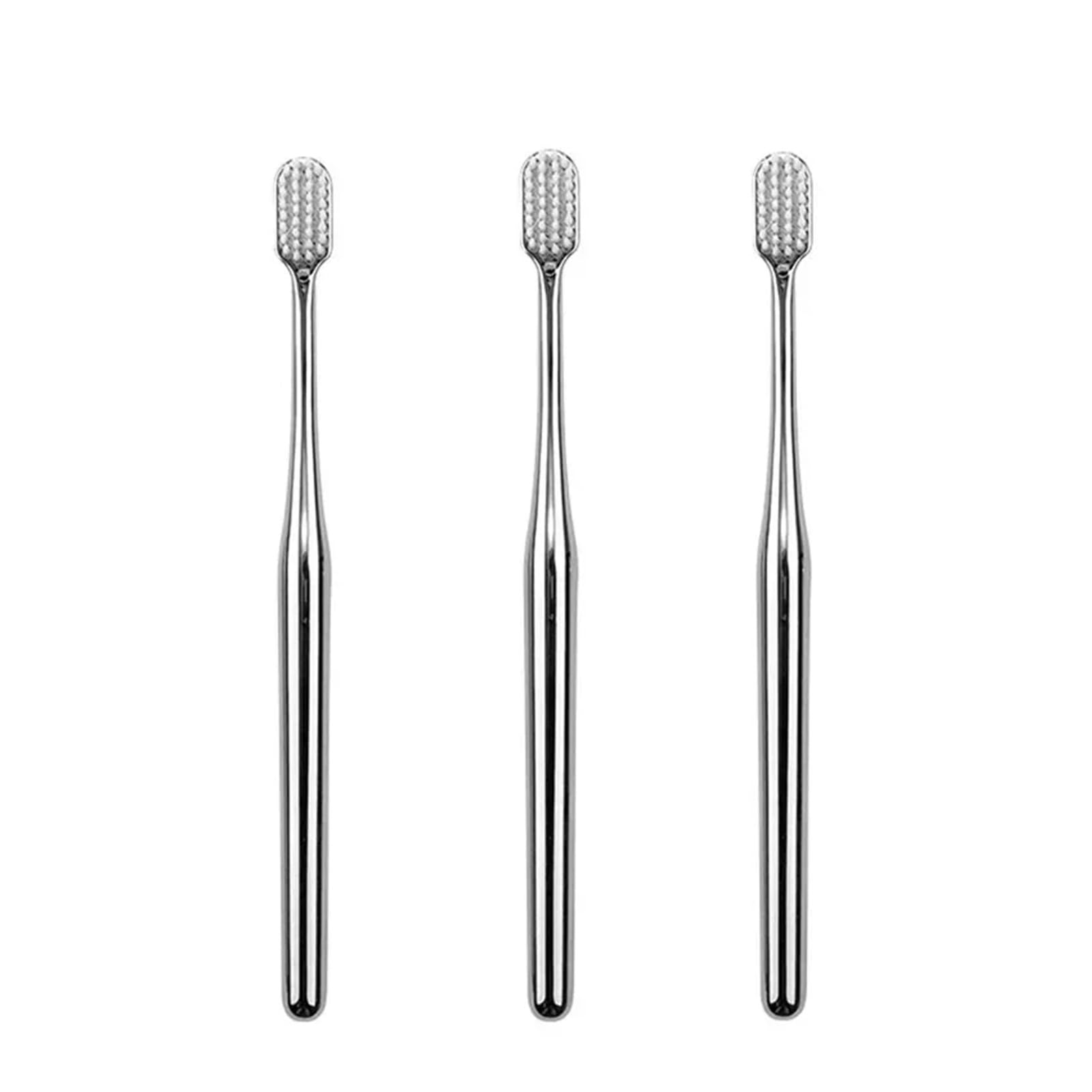 KUNYOS Manual toothbrush 1/2/3/4pcs Gold Toothbrush Luxury Soft Teeth Brush Men Women Adult Toothbrushes Electroplated Brushes Brush(3pcs Silver WH)